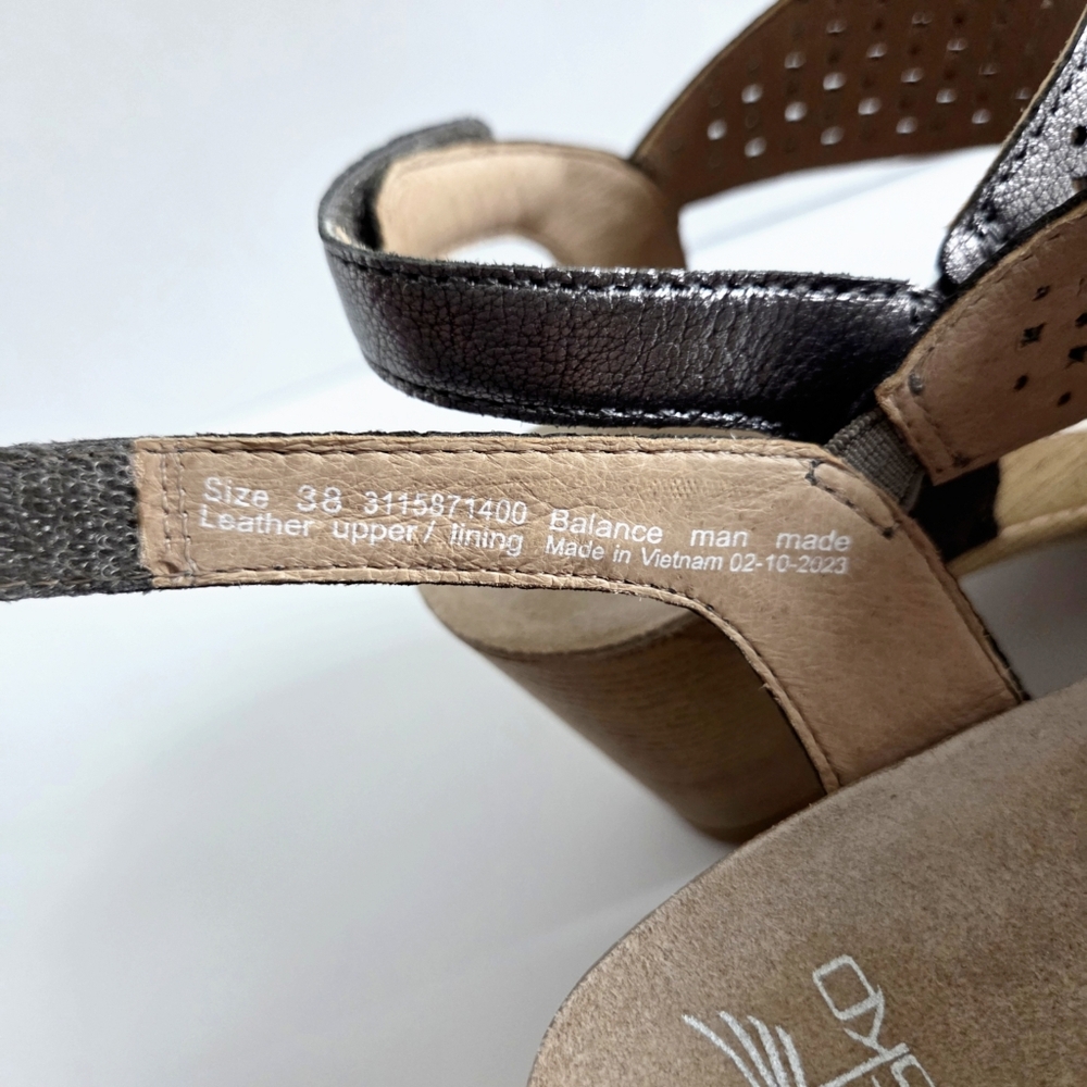 Dansko Teagan Heeled Sandals W/Peep Toe, Metallic Gunmetal Size 38 / US 7.5-8 - Picture 12 of 16